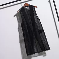 2018 mùa hè Hàn Quốc phiên bản của phù hợp với ve áo rỗng vest cardigan màu rắn dài lỏng lỏng lẻo mỏng áo vest nữ triều áo gile phao