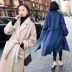 Len Nizi khói áo khoác màu xanh 2017 mới của Hàn Quốc phiên bản của phần dài của eo với áo len nữ quần áo mùa đông áo măng tô nữ dáng dài Trung bình và dài Coat