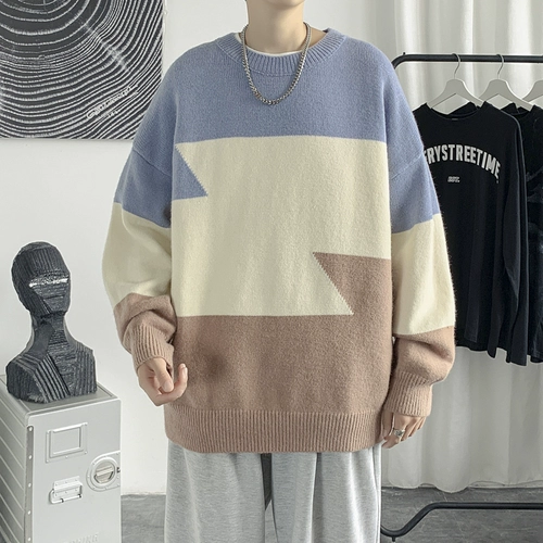 Мужской демисезонный трендовый свитер для влюбленных, трикотажная шерстяная куртка для отдыха, круглый воротник, в корейском стиле, оверсайз