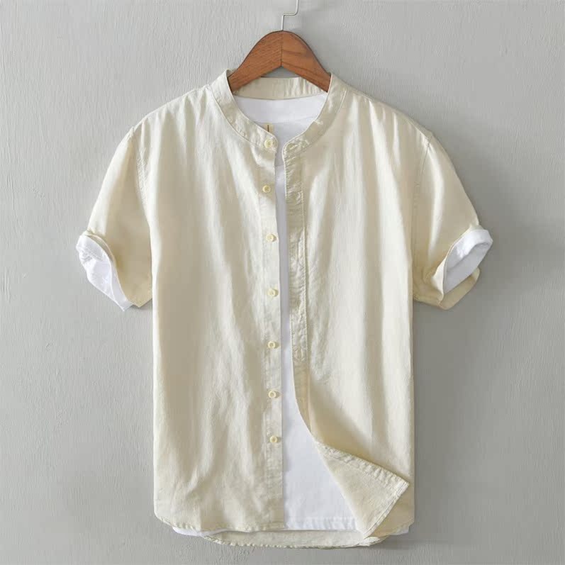 L63-740 Khakishortsleevedt-shirtmenblousecottonlinensummer