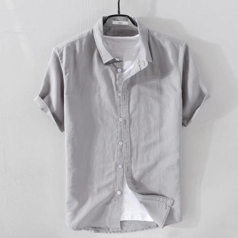 M10-301 Greyshortsleevedt-shirtmenblousecottonlinensummer