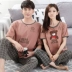 Mùa hè sọc cotton vài bộ đồ ngủ nam của Hàn Quốc quần ngắn tay dễ thương cotton mỏng phần dịch vụ nhà phụ nữ phù hợp với Cặp đôi