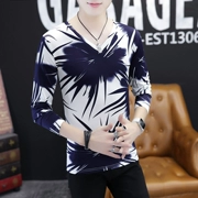 Áo thun nam tay dài cổ chữ V 2017 mùa thu nam mới phiên bản Hàn Quốc của xu hướng tự may quần áo nam xu hướng áo thun dài tay mùa thu