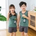 Bộ đồ vest trẻ em cotton tinh khiết new 2020 trẻ em trung và nhỏ quần đùi treo mùa hè cho bé trai và bé gái Bộ đồ hai mảnh giản dị - Phù hợp với trẻ em