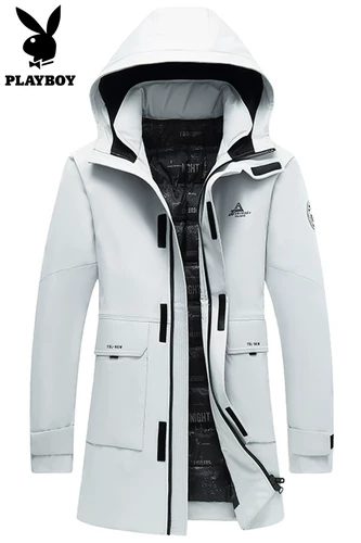 Playboy, демисезонный зимний длинный приталенный пуховик, утепленная куртка с капюшоном с пухом для отдыха, средней длины