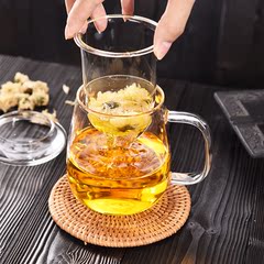 玻璃茶杯带把盖杯子家用玻璃水杯花茶杯泡茶杯过滤茶水分离泡茶杯