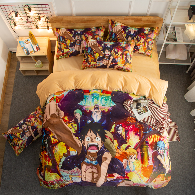 Pirate King ConcertCartoon comic Naruto sheet Four piece suit Yu Zhibo Weasel Quilt cover sheet dormitory Three piece set thickening keep warm