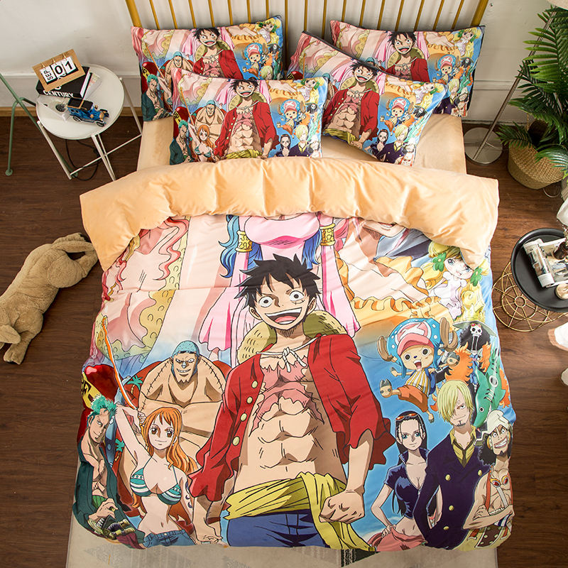 PinkCartoon comic Naruto sheet Four piece suit Yu Zhibo Weasel Quilt cover sheet dormitory Three piece set thickening keep warm