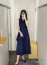 Tối giản cos gió Tây Tạng cotton xanh chéo xếp ly không tay tính khí A-line cổ chữ v Váy phụ nữ mỏng 21 mùa hè sản phẩm mới - A-Line Váy
