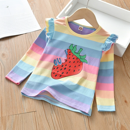 Хлопковая футболка, детский осенний лонгслив для девочек, жакет для отдыха, коллекция 2023, длинный рукав