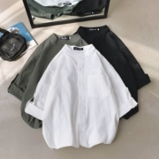 Áo sơ mi trắng nữ 2019 hè mới đôi nam mặc áo sơ mi nữ Han Fan nam và nữ rộng tay cotton và áo sơ mi vải lanh nữ - Áo sơ mi