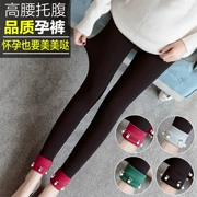 Bà bầu quần legging đầu thu 2018 mùa thu cotton mới nâng bụng quần đính cườm bên ngoài mặc quần chân cho bà bầu quần dài