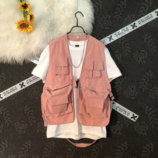 Жилеты 王一博同款粉色工装马甲男夏季薄款机能战术坎肩背心男潮百搭外套