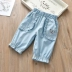 Quần jean nữ 2019 hè mới trẻ em bướm thêu ren cắt quần bé quần jeans ống rộng - Quần jean Quần jean
