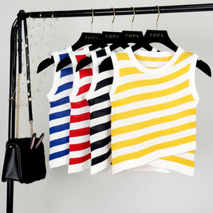 Chéo sọc không tay hem chéo phần mỏng của phụ nữ vest vòng cổ mới tiếp xúc với eo băng lụa knit đáy áo jacket triều