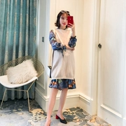 Bà bầu phù hợp với thời trang thu đông 2018 phiên bản Hàn Quốc mới của váy vest hai dây váy voan dài