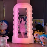 Мемфис волновое зеркало Вдохновение, заправка для ветра, зеркало напольного зеркала красная инопланетная светло -светло -розовое испытательное зеркало