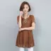 Đầm suông MM2018 xuân hè mới Hàn Quốc áo ngắn tay ren rộng XL áo sơ mi nữ voan dài - Áo sơ mi chiffon ren