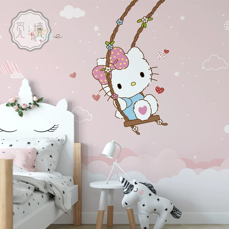 3D обои для детской комнаты Katie Cat Crystal Princess Room обои для комнаты девочек, розовый мультяшный фон стен
