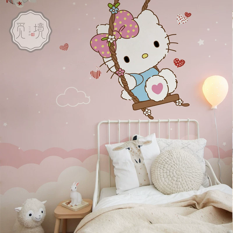 3D обои для детской комнаты Katie Cat Crystal Princess Room обои для комнаты девочек, розовый мультяшный фон стен