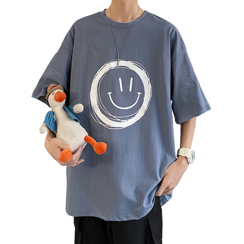 Smiley face short sleeve t-shirt men's summer 2020 lovers wear all kinds of Korean fashion fat plus big size loose T-shirt