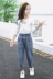 Quần jeans bé gái 2019 mới xuân hè thu đông trẻ em phiên bản Hàn Quốc quần bé gái Quần bé gái nước ngoài eo cao giản dị - Quần quần nhung bé trai Quần