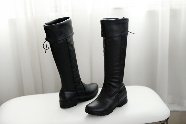 New Long Knight Boots Low Heeled Thick With Womens Shoes Pure Round ...