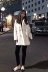 [Kết cấu áo khoác trắng sữa rất tốt] Phiên bản Hàn Quốc của mùa thu áo len dài tay đôi mùa thu dài áo khoác jean nữ Trung bình và dài Coat