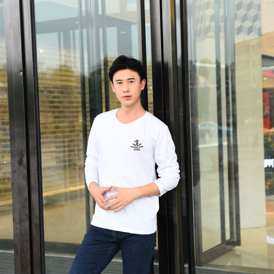 2017 dài tay t-shirt nam mùa thu Hàn Quốc phiên bản của kích thước lớn lỏng vòng cổ phần mỏng áo sơ mi giản dị cộng với phân bón để tăng đáy áo áo phông unisex Áo phông dài