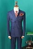 Bộ đồ đôi ngực mùa hè mỏng phần áo khoác kiểu Anh ve áo sọc xanh sọc mỏng công sở phù hợp với nam giới - Suit phù hợp