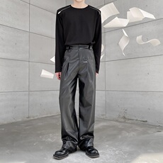 товар из китая 春秋个性金属感直筒皮裤男潮流痞帅长裤机能高级感阔腿裤发型师潮