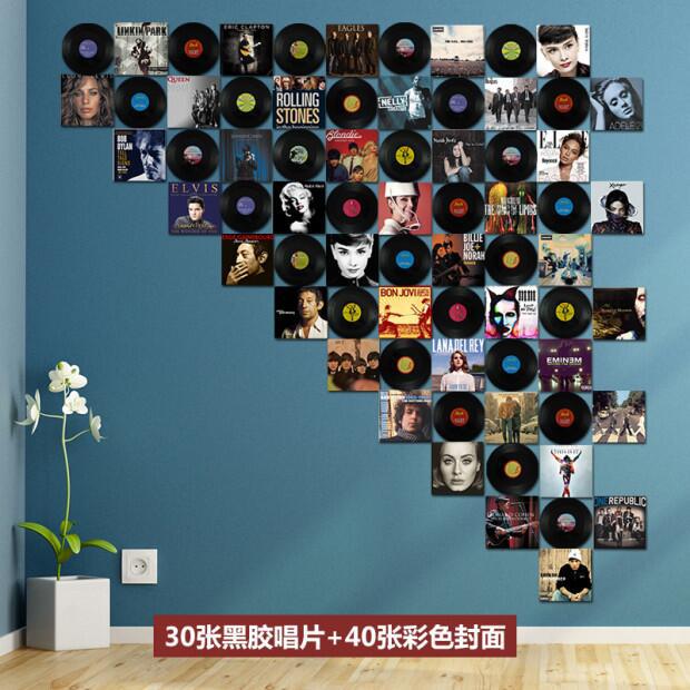 30 Records + 40 PostersVinyl record poster Wall decoration loft Industrial wind Retro shop bar cafe personality background Wall decoration