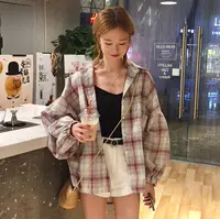 Summer Women phiên bản Hàn Quốc của phần dài Đèn lồng tay áo lưới ve áo dài tay áo sơ mi lỏng lẻo - Áo sơ mi dài tay sơ mi nữ họa tiết dài tay