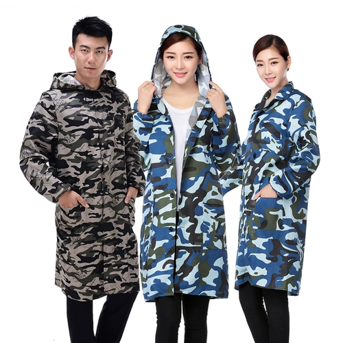 Рабочая одежда Голубое пальто, длинная крышка для взрослых, грязная женщина, перемещающая товары, камуфляжное покрытие страховое капюшон.