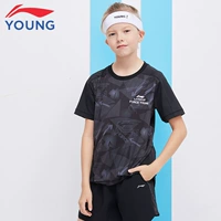 Quần áo trẻ em Li Ning 2019 hè mới trẻ em lớn tay ngắn thể thao và giải trí Áo thun bé trai cổ tròn - Áo thun quần áo trẻ em giá rẻ