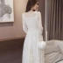 2017 mùa thu mới thủy triều của phụ nữ thời trang Hàn Quốc tính khí slim ren dress eo cao váy váy trắng