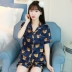 Đồ ngủ mùa hè lụa Hàn Quốc phiên bản thiết lập mẹ và con gái ngắn tay quần short nam và nữ băng lụa cha mẹ và con mặc gia đình mẹ và con dịch vụ nhà quần áo trẻ em Cha mẹ và con