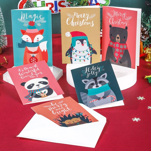 Рождественская мультяшная открытка, карточки, подарок на день рождения