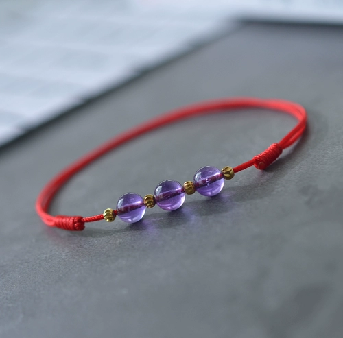 Браслет на ногу с аметистом, сексуальный браслет из красной нити, цепочка, оберег на день рождения, минифигурки, в корейском стиле, простой и элегантный дизайн