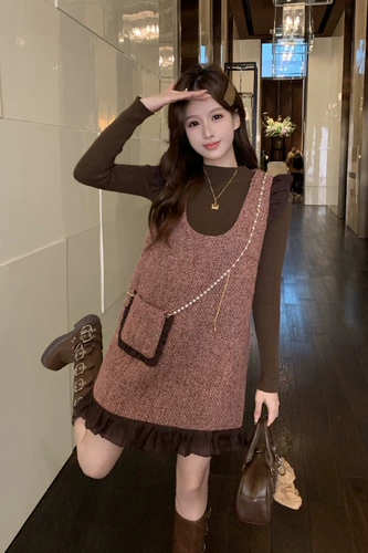 Подтяжки, платье, базовая приятная телу юбка, комплект, большой размер, в стиле Шанель, по фигуре