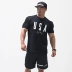 Cơ bắp đội trưởng mùa hè thể thao và giải trí T-Shirt triều nam anh trai thể dục lỏng mỏng phần mỏng thoáng khí vòng cổ ngắn tay áo Áo phông thể thao
