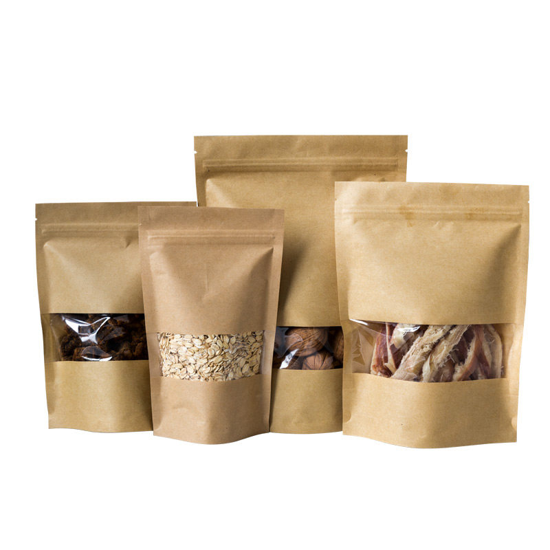 牛皮纸袋高清开窗自立自封袋枣夹核桃干果食品袋香菇木耳包装袋子