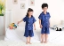 Vài bộ đồ ngủ mùa hè lụa Hàn Quốc thiết lập dễ thương ngắn- tay quần short nam giới và phụ nữ băng lụa cha mẹ và con mặc gia đình dịch vụ quần áo ngủ Cha mẹ và con