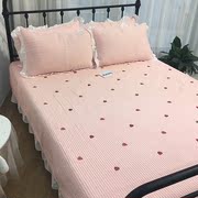 Xuất khẩu Hàn Quốc hồng chần trải giường quilted cover sheets rửa bông thêu lá sen ren mùa hè là ba mảnh