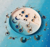 Синие серьги, кольцо, клипсы, универсальный аксессуар, без проколов ушей, простой и элегантный дизайн