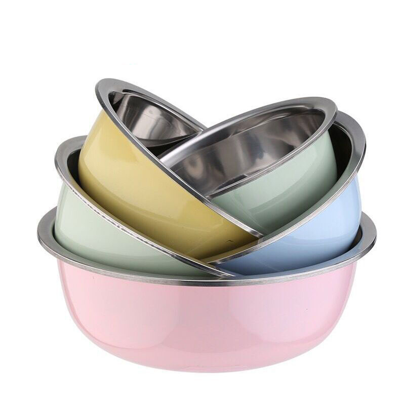不锈钢五件套彩色圆形加厚加深厨房洗菜盆套装汤盆打蛋和盆