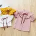 Áo sơ mi nữ mùa hè 2019 phiên bản Hàn Quốc mới của cổ áo sọc búp bê bé gái sơ mi bé gái nước ngoài cotton - Áo sơ mi