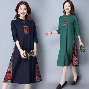 Cải thiện sườn xám dress 2017 mùa thu mới phong cách quốc gia retro phụ nữ của cotton dress phong cách Trung Quốc sườn xám ăn mặc mẫu váy hè 2021