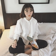 Áo sơ mi trắng nữ 2018 mới mùa thu áo khoác Hàn Quốc phiên bản của nhỏ tươi đơn giản hoang dã lỏng dài tay áo sinh viên triều