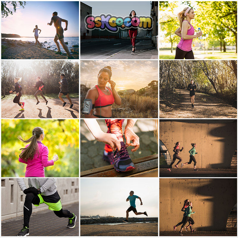 跑步运动健身欧美男女户外慢跑锻炼画册宣传海报设计JPG图片素材